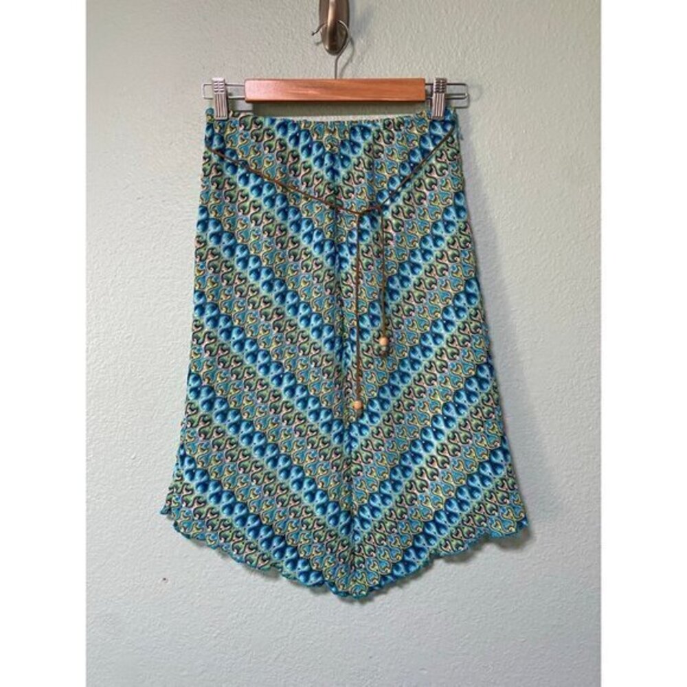 Vintage y2k My Michelle Women's Blue and Green Patterned Boho Skirt‎ Size Large
